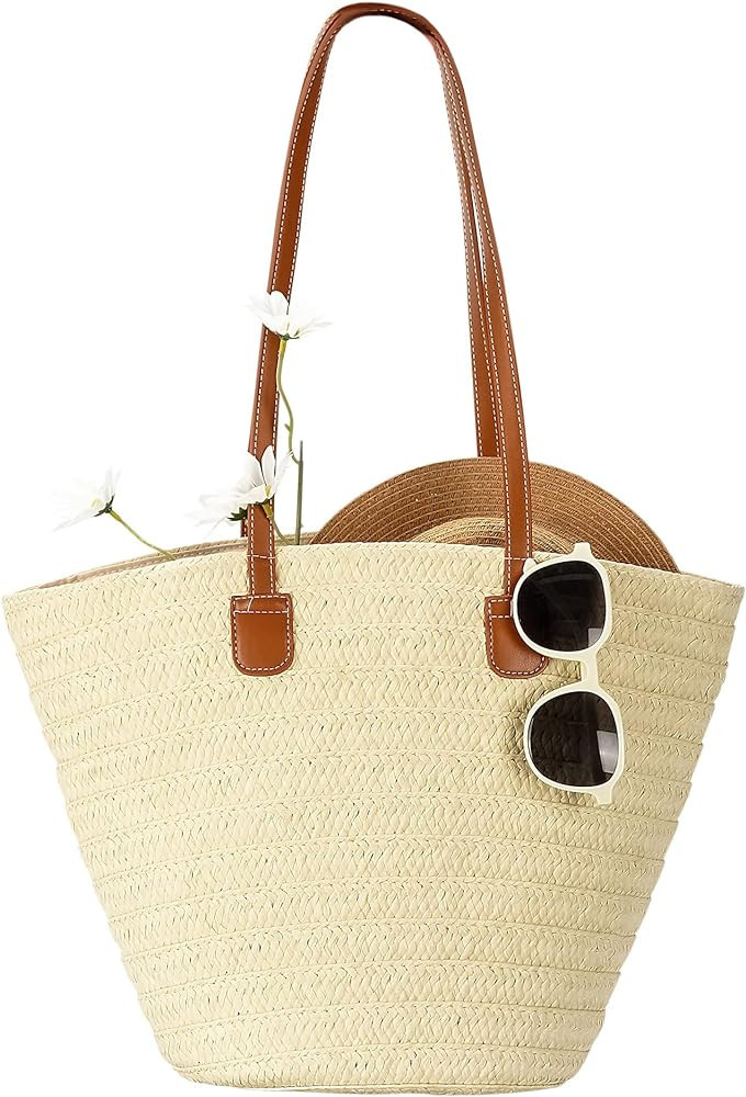 Herald Large Handmade Straw Purses for Women, Summer Beach Natural Weaving Chic Woven Tote Handba... | Amazon (US)