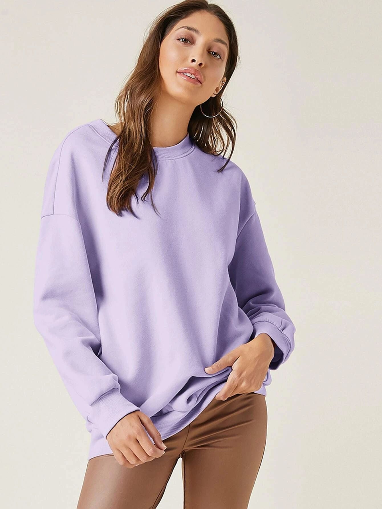 SHEIN BASICS Drop Shoulder Solid Pullover | SHEIN