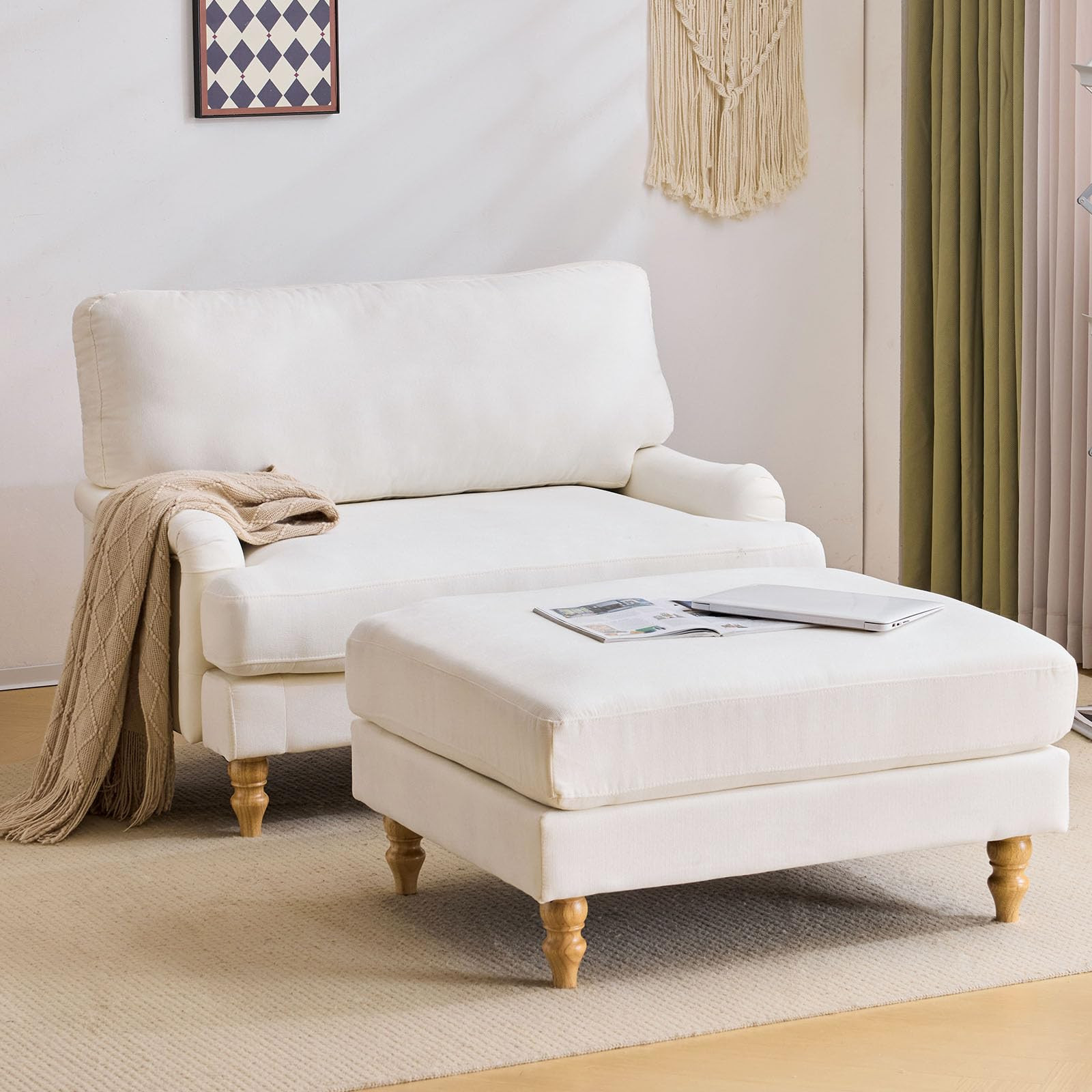 Bezseller Oversized Chair Indoor with Ottoman, 46" W Upholstered Armrest Sofa, Big Comfy Lounge Sofa Deep Seat Sleeper Chair for Living Room, Apartment, Bedroom, Reading Room(Beige) | Amazon (US)