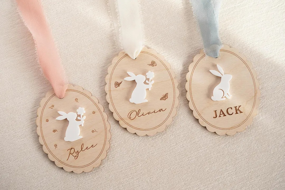 Scallop Easter Basket Tags: Personalized Bunny Name Tags for Gift Baskets | Etsy (US)