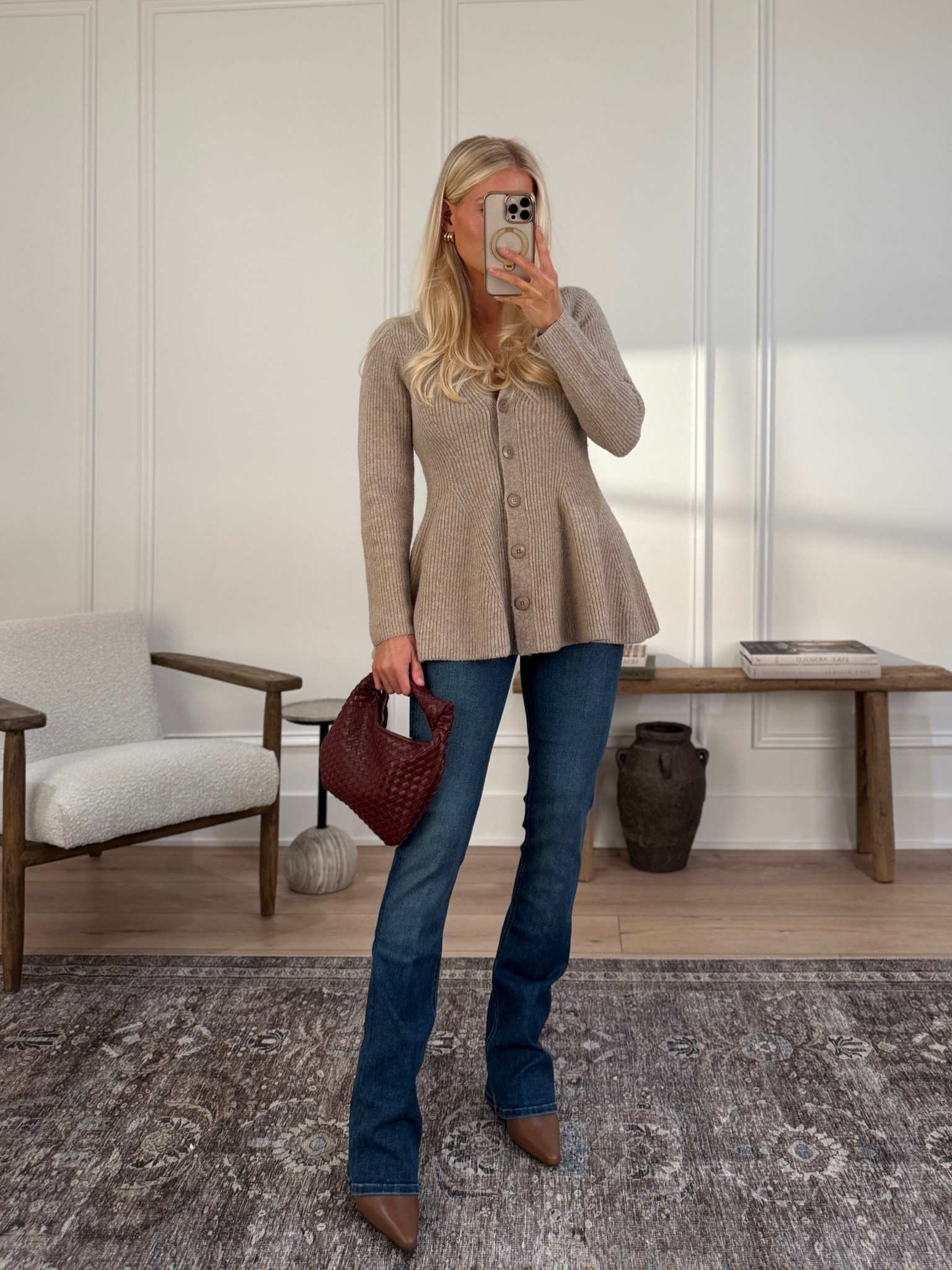 Thanksgiving outfit from Anthropologie 🦃 wearing a size small in top, 26 in jeans, shoes run tts, bag is in shade chocolate! #kathleenpost #thanksgivinglooks #anthropologie 

#LTKHoliday #LTKStyleTip #LTKSeasonal