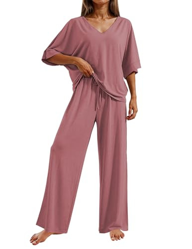 Ekouaer Pajama Sets for Women 2 Piece Lounge Set Short Sleeve Tops and Long Pants Soft Comfy Pjs ... | Amazon (US)