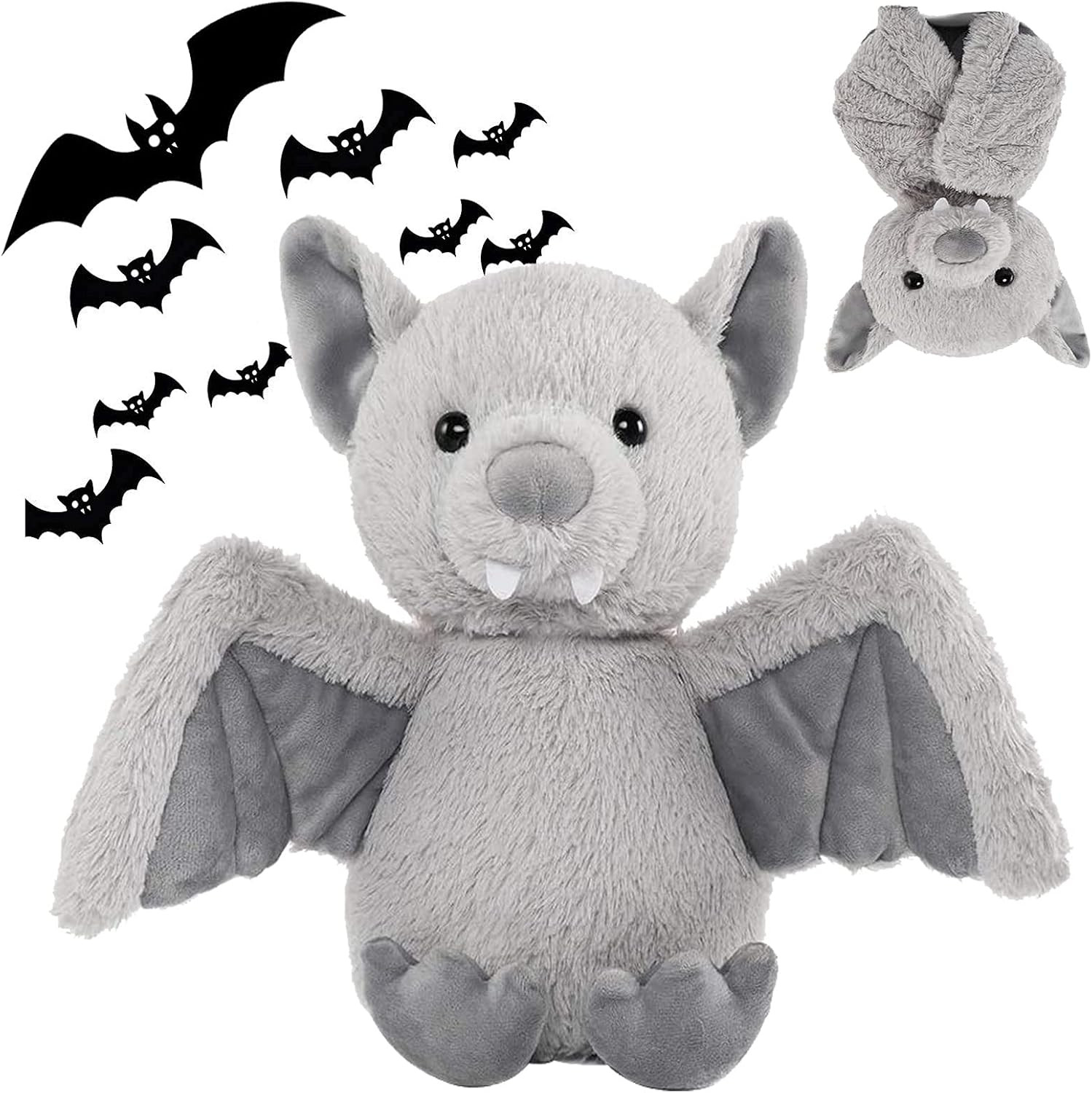 AngelGift Cuddly 11 inch Plush Bat Stuffed Animal Halloween Stuffed Animal Plush Toy Plush Animal Doll Bedtime Toys Birthday Xmas Furry Gifts for Children Kids Baby Toys (Grey, 11 inch) | Amazon (US)