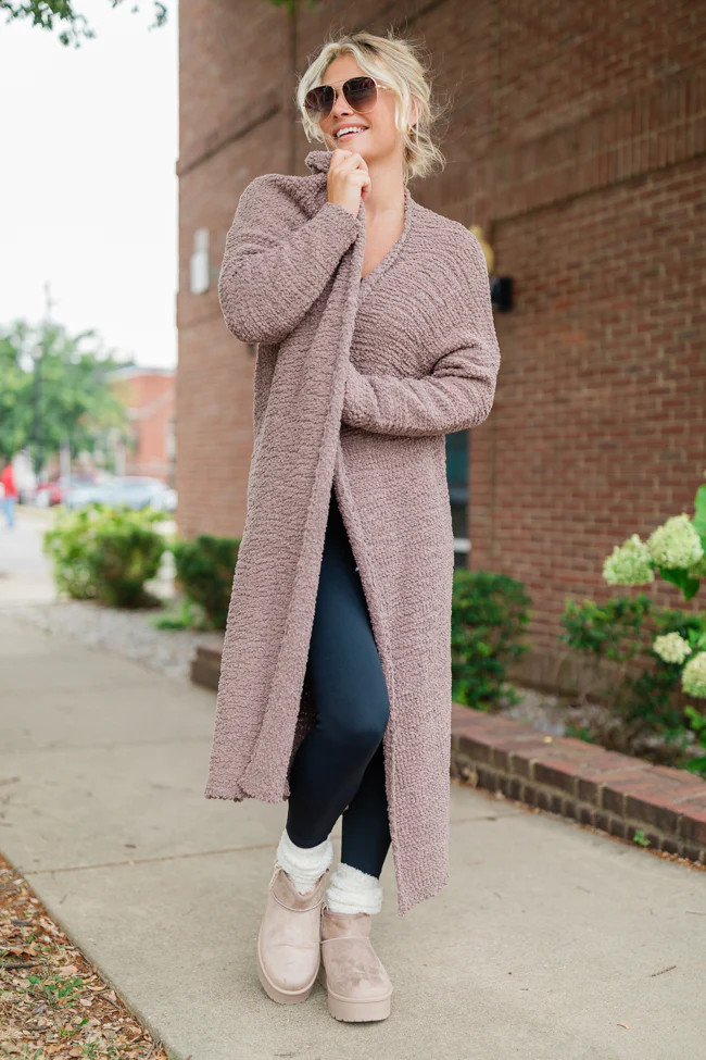 Slow Your Roll Mocha Long Popcorn Cardigan | Pink Lily