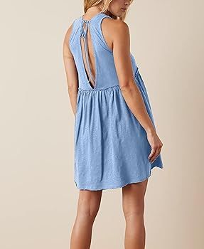 Women's Casual Sleeveless Mini Dress Loose V Neck Backless Pleated Short Tank Sundress with Pocke... | Amazon (US)