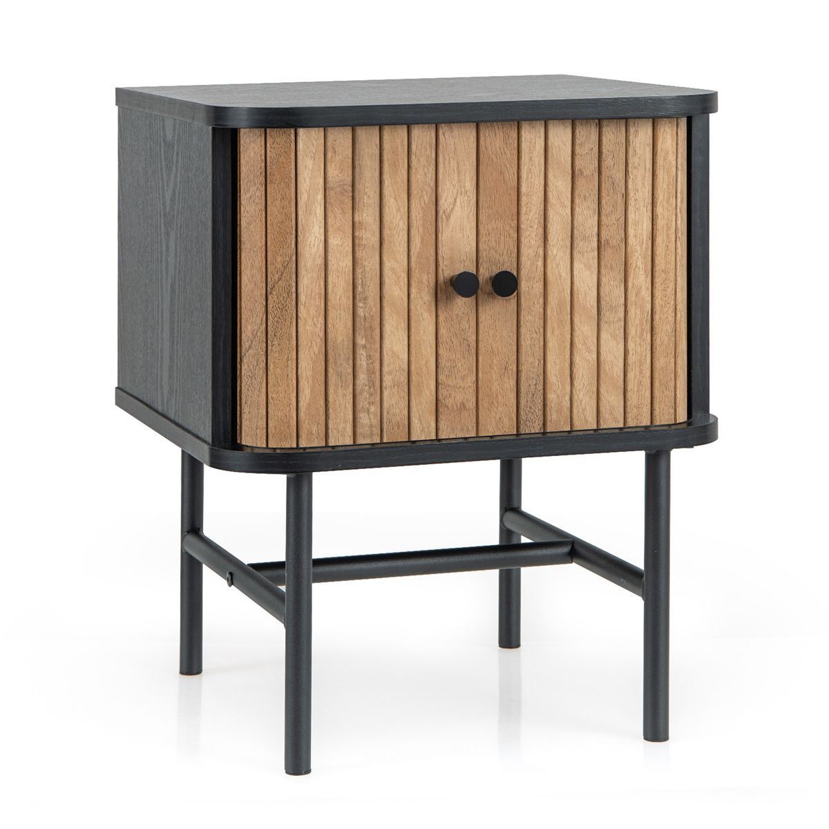 Costway Sliding Door Nightstand Mid-century Modern Storage End Table with Cabinet Black/Distresse... | Target
