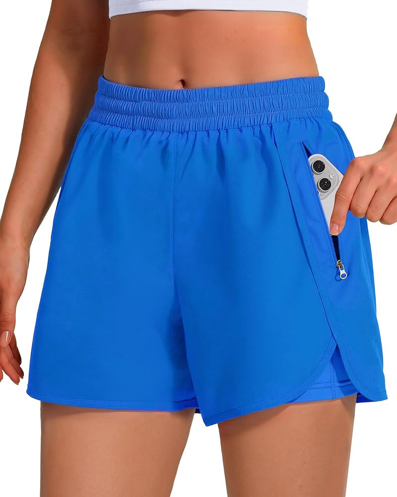 Womens Athletic Shorts 3" with Zipper Pockets, High Waisted Quick Dry Workout Running Shorts with... | Amazon (US)
