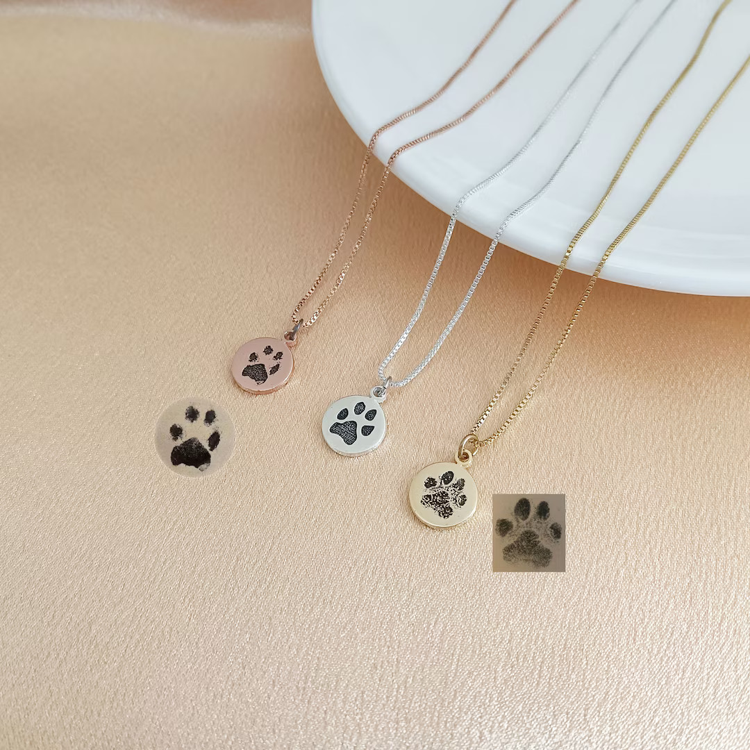 Engraved Actual Paw Print Necklace, Cat Dog Paw Print Pendant, Paw Print Necklace, Pet Loss Memor... | Etsy (US)