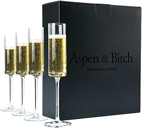 Aspen & Birch - Modern Champagne Flutes Set of 4 - Champagne Glasses - Mimosa Glasses, Premium Cr... | Amazon (US)