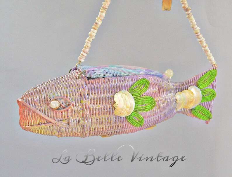 Novelty Fish Shaped Figural Handbag Vintage Wicker Tropical Parrot Fish OOAK Animal Purse - Etsy | Etsy (US)