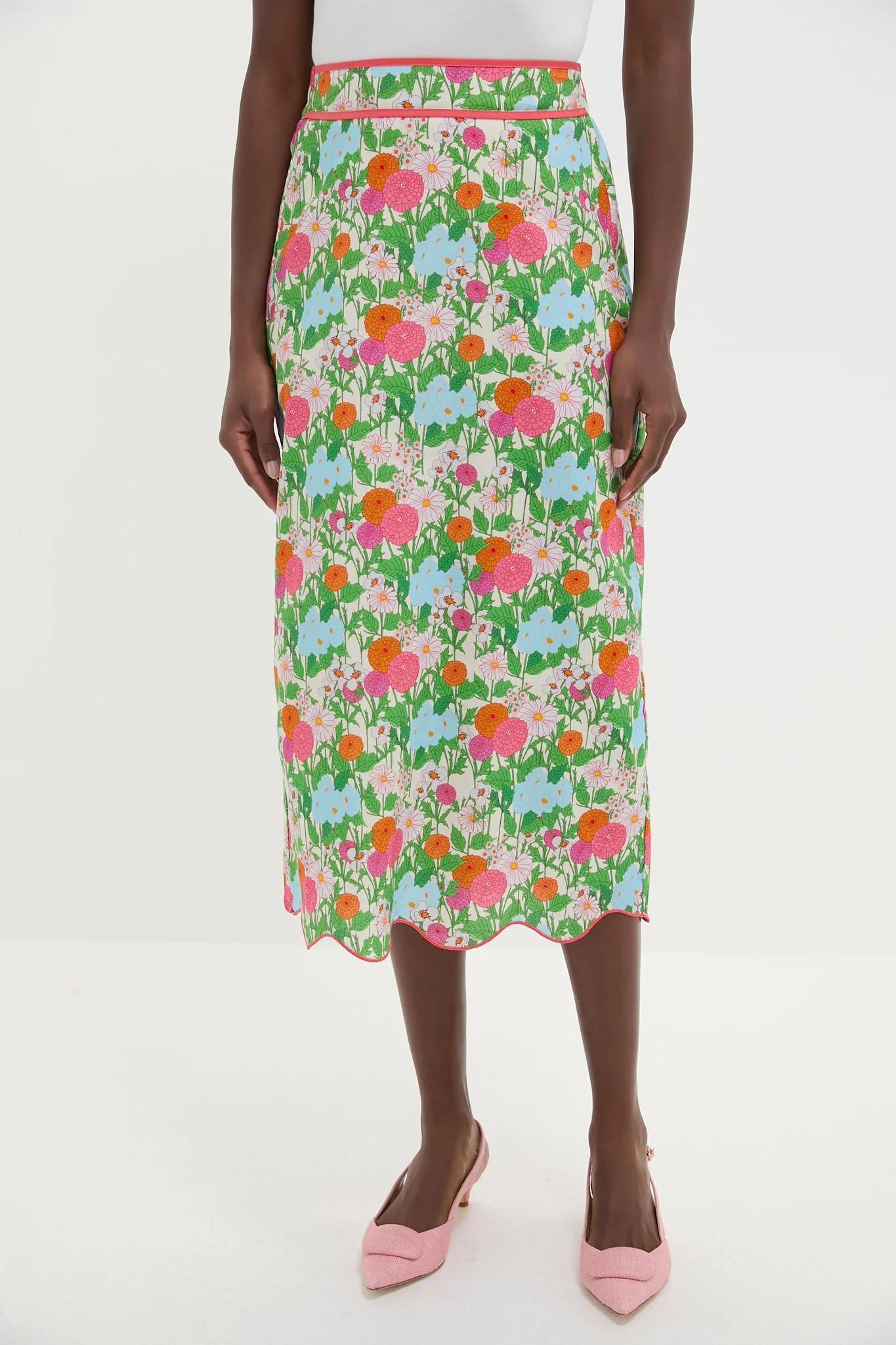 Multi Green Begonia Floral Ida Midi Skirt | Tuckernuck (US)