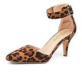 JEOSSY Women's Pumps Low Heel Dress Shoes Leopard Suede Heels Pointed Toe Comfortable Kitten Heels P | Amazon (US)