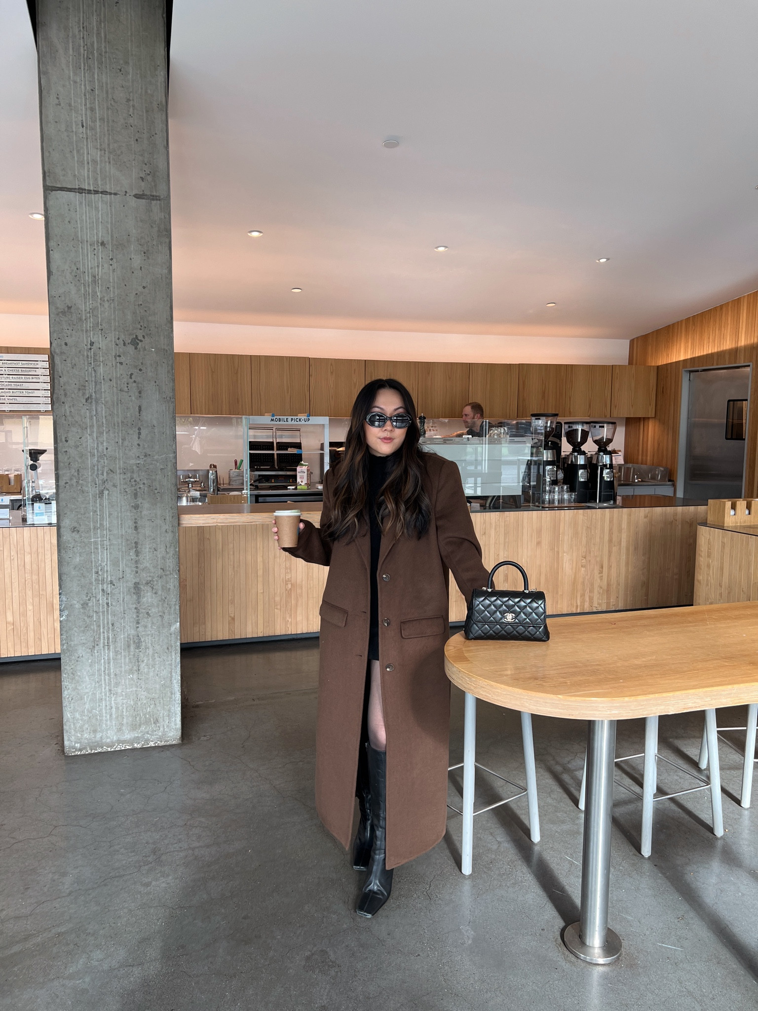 brown and black fall/winter fit — coat runs large size down! 