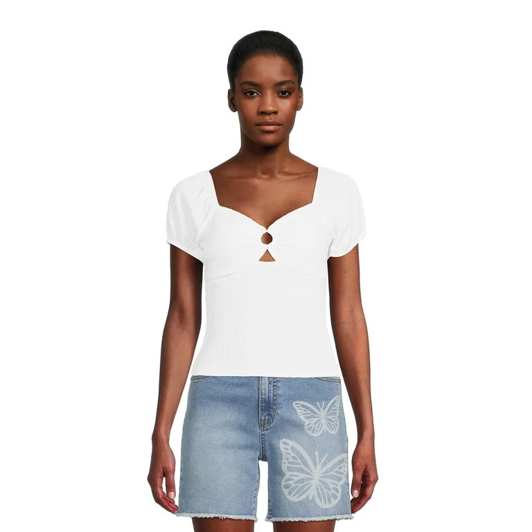 No Boundaries Juniors Pucker Knit Keyhole Top | Walmart (US)