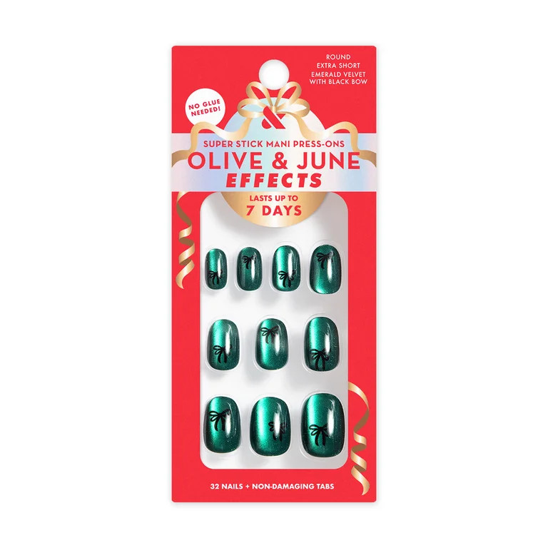 Olive & June Super Stick Effects Emerald Velvet w Black Bow, Extra Short, Round | Walmart (US)