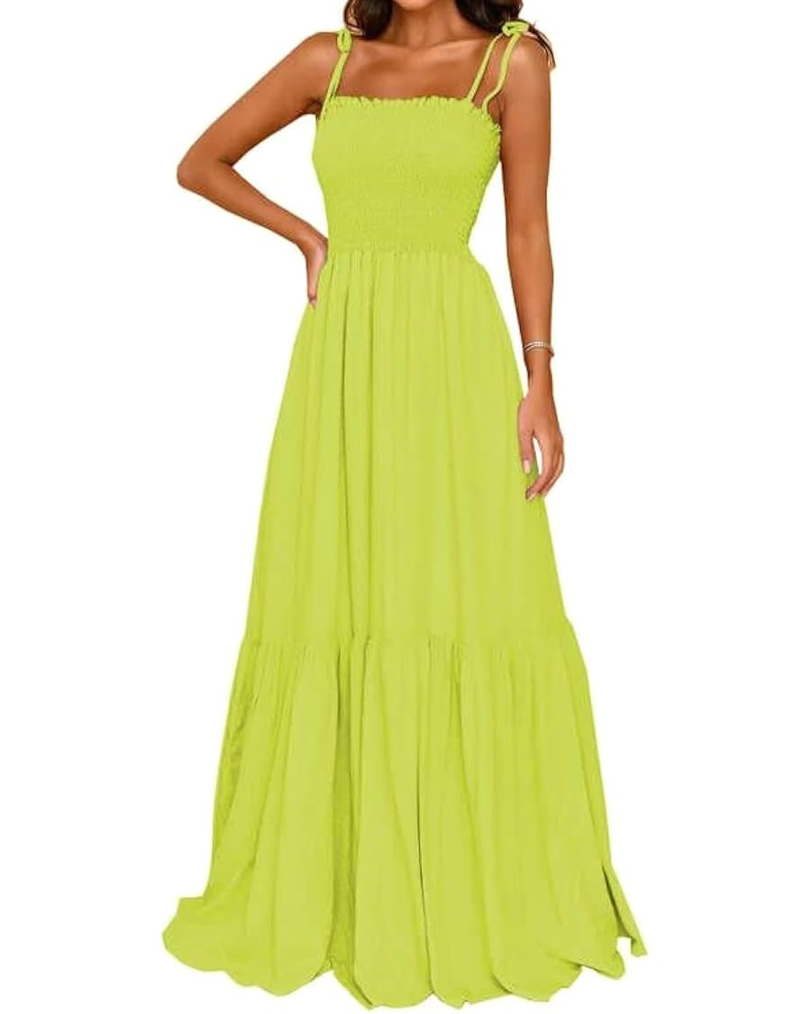 GOLDSTITCH Women's 2026 Summer Bohemian Spaghetti Strap Smocked A Line Flowy Maxi Dress | Amazon (US)
