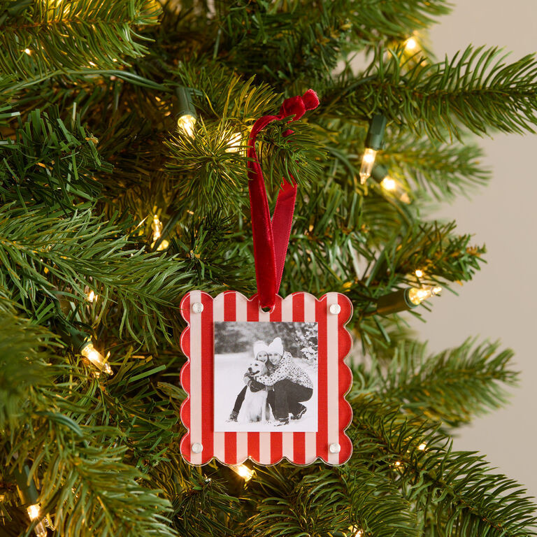 Red and White Acrylic Striped Ornament Hanging Picture Frame | World Market