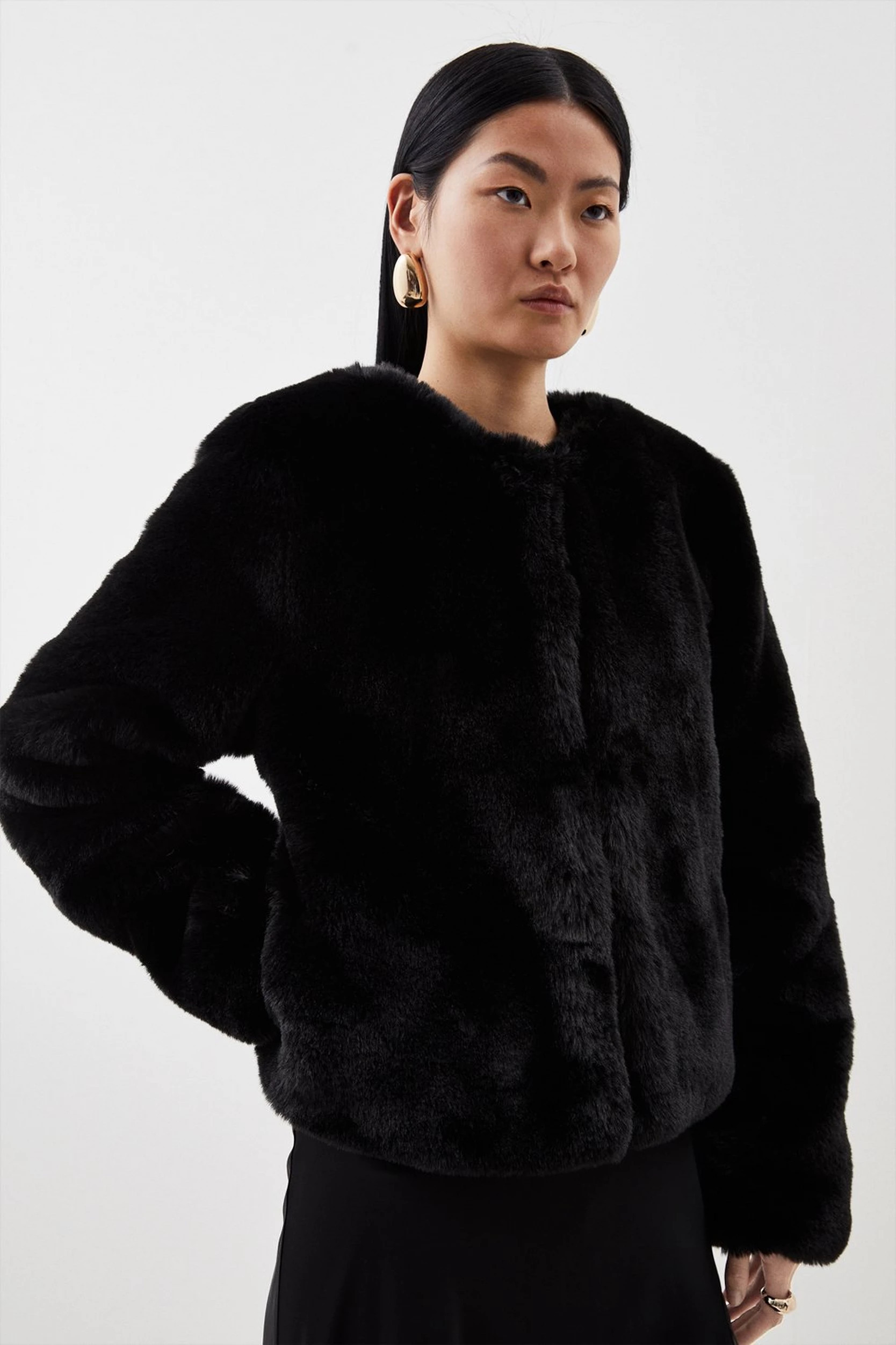 Tall Faux Fur Collarless Jacket | Karen Millen US