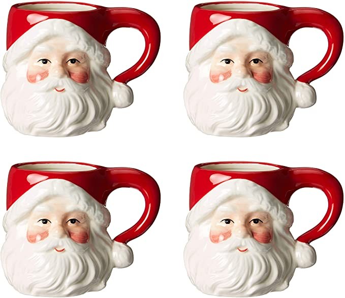 Christmas Ceramic Classic Santa Heads Beverage Drinking Mugs, Red & White, Set of 4, Medium, 5.5"... | Amazon (US)