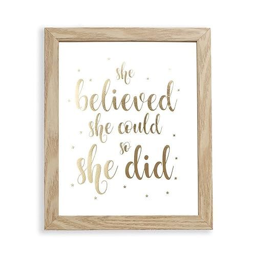 Fully Framed She Believed She Could So She Did Gold Foil Art Print Inspirational Wall Art 9" X11"... | Amazon (US)