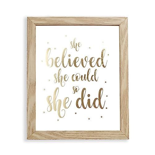 Fully Framed She Believed She Could So She Did Gold Foil Art Print Inspirational Wall Art 9" X11"... | Amazon (US)