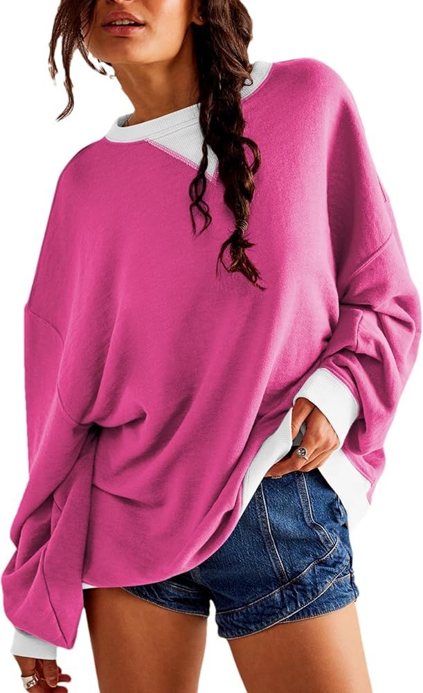 Bozanly Oversized Sweatshirts for Women Crewneck Color Block Long Sleeve Drop Shoulder Y2k Pullov... | Amazon (US)