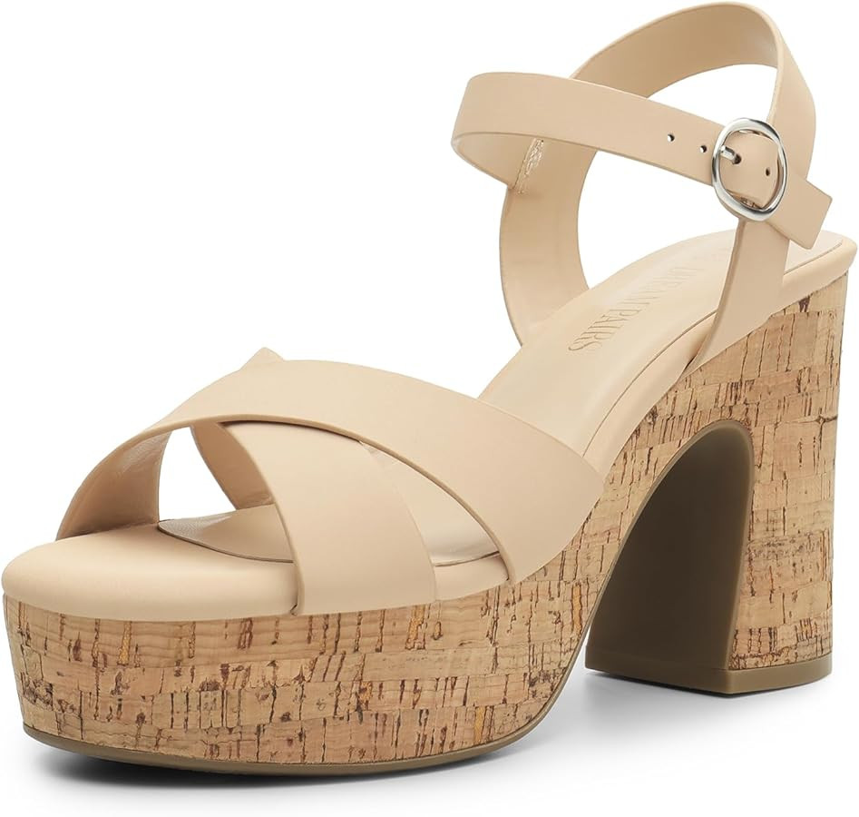 DREAM PAIRS Women's Chunky Platform Heels Round Open Toe Ankle Strap High Heeled Sandals for Part... | Amazon (US)