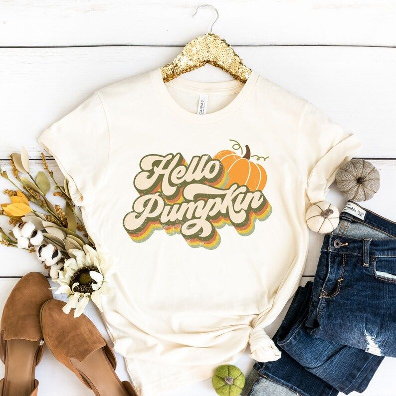 Hello Pumpkin Shirt, Pumpkin Patch Shirt, Womens Fall Tshirts, Matching Shirts, Retro Fall Graphi... | Etsy (US)