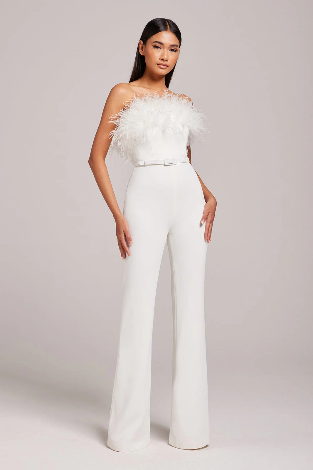 COLETTE White Feather Jumpsuit | NADINE MERABI | Nadine Merabi