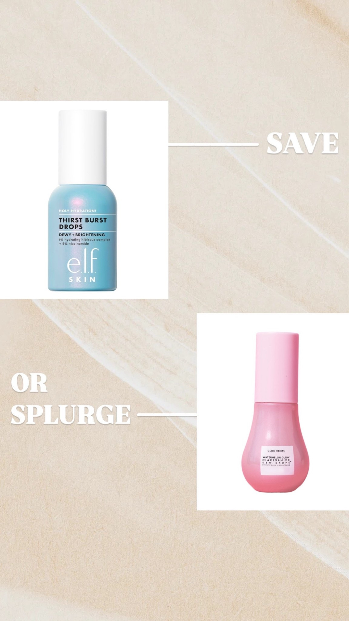 Save or splurge? Elf thirst burst drops or Glow Recipe watermelon dew drops

#LTKSaleAlert #LTKBeauty #LTKFindsUnder50