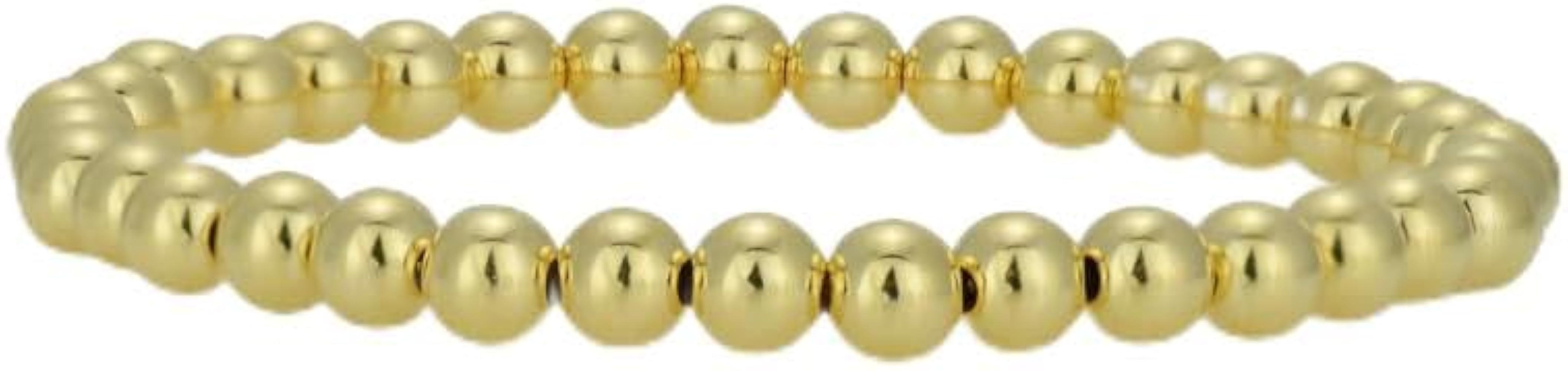 Anela 14k Gold Filled Beaded Bracelet for Women | 5mm Gold Beaded Bracelet | Stackable Gold Stret... | Amazon (US)