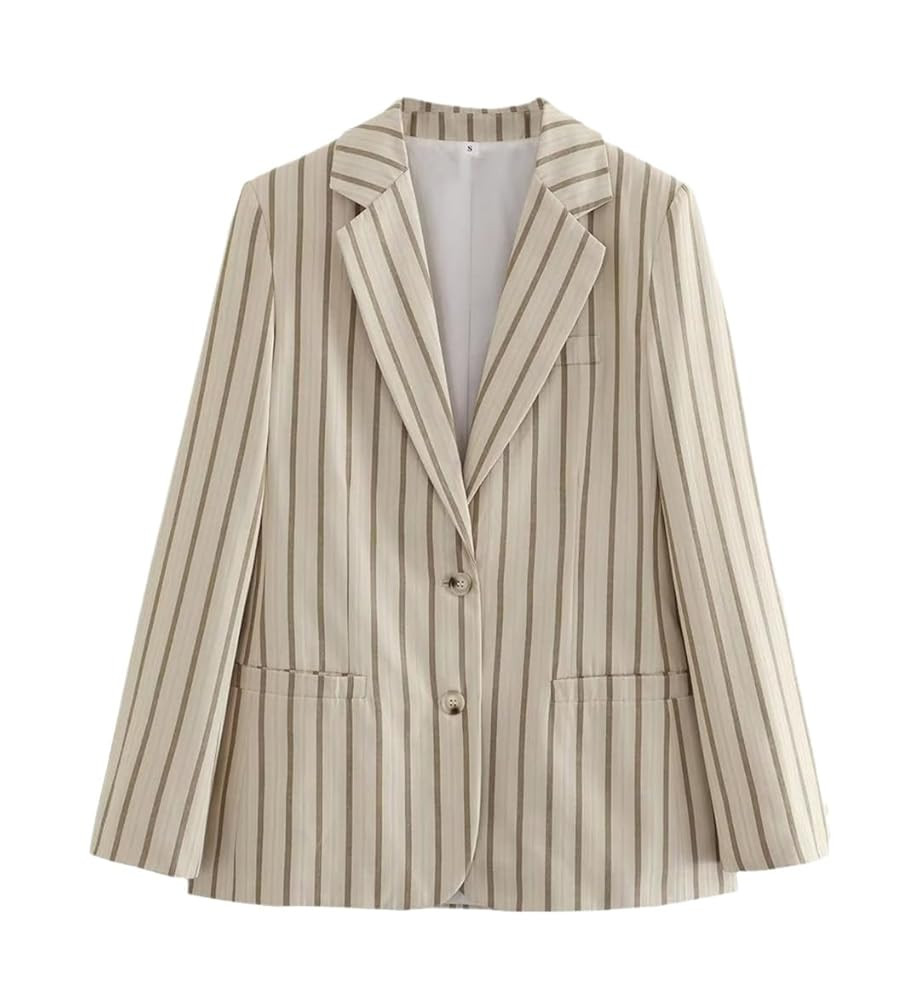 Women Vintage Fashion Striped Blazers Female Chic Single-Breasted Blazer | Amazon (US)