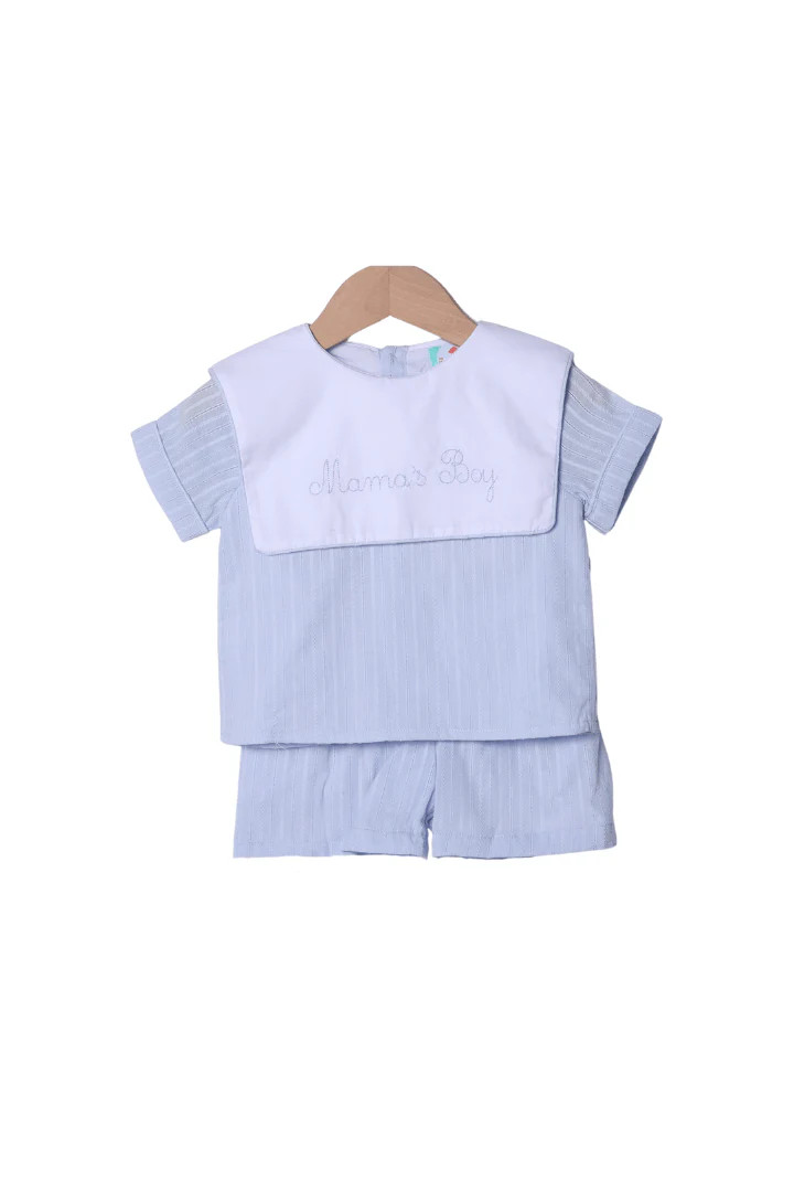 Hand Embroidered Mama's Boy Linen Short Set | The Smocked Flamingo