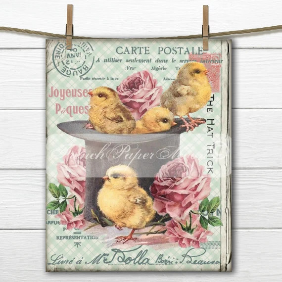 Shabby Chic Digital Easter Chicks Roses French Typography | Etsy | Etsy (US)