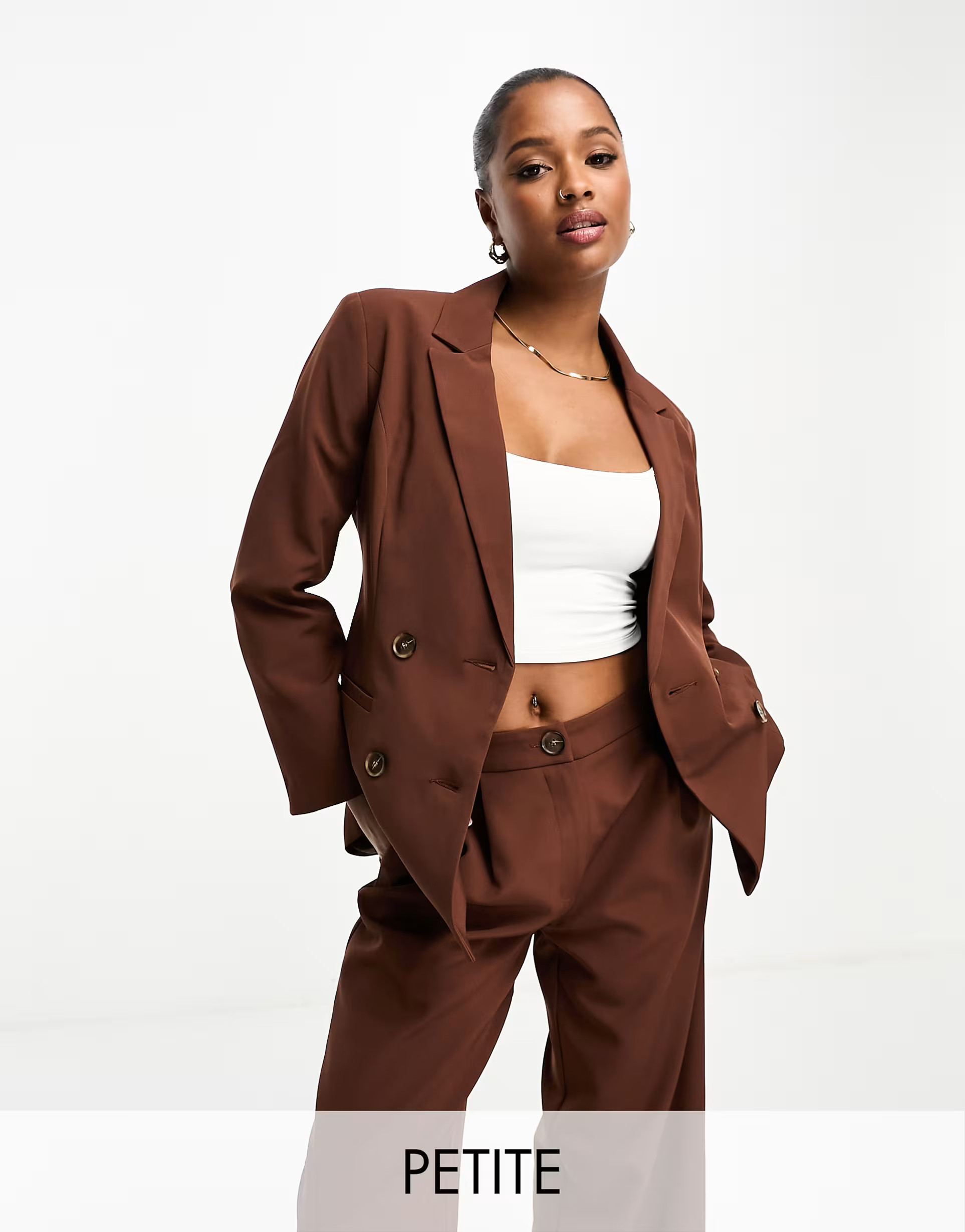 Miss Selfridge Petite oversized double breasted blazer in chocolate | ASOS (Global)