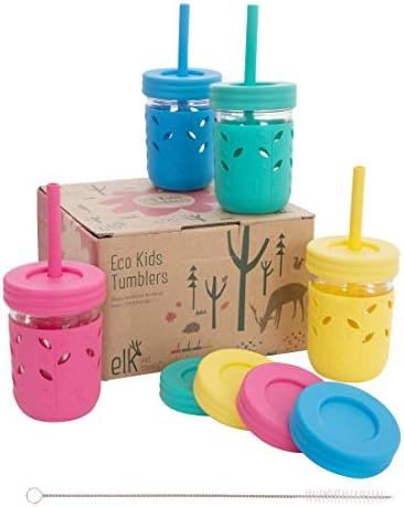 Elk and Friends Kids & Toddler Cups | The Original Glass Mason jars 8 oz with Silicone Sleeves & ... | Amazon (US)