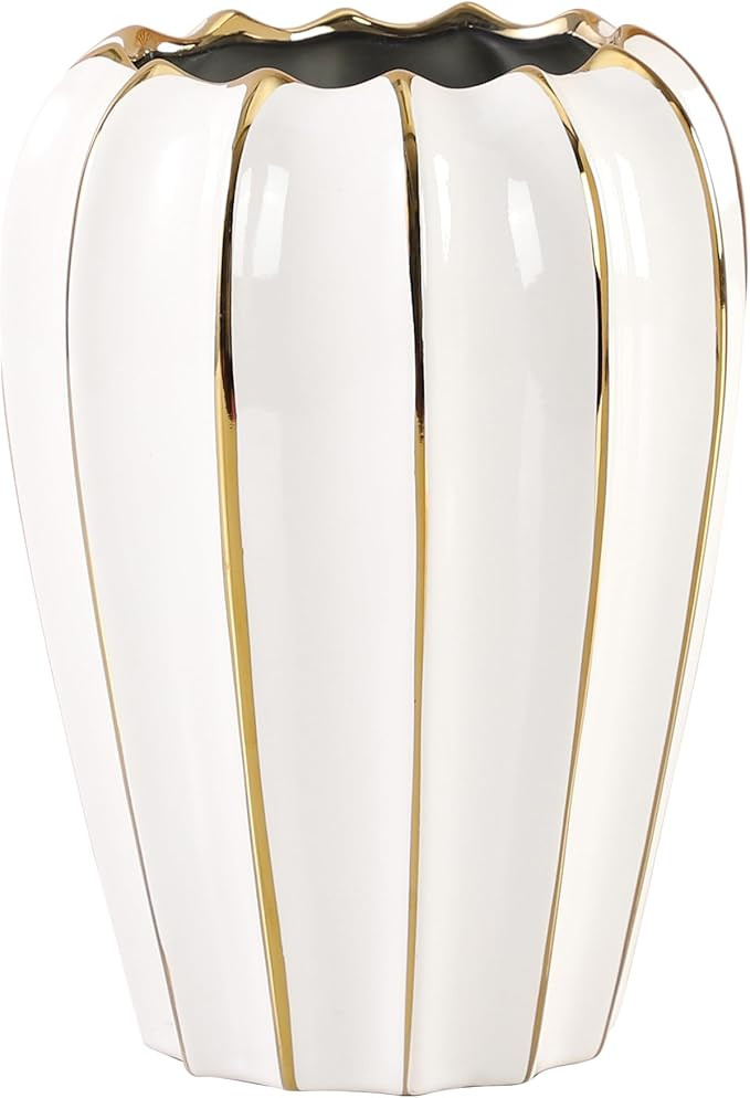 Round Ceramic Vase White Gold Decorative Porcelain Bottle Rustic Style Flower Arrangement Vase We... | Amazon (US)