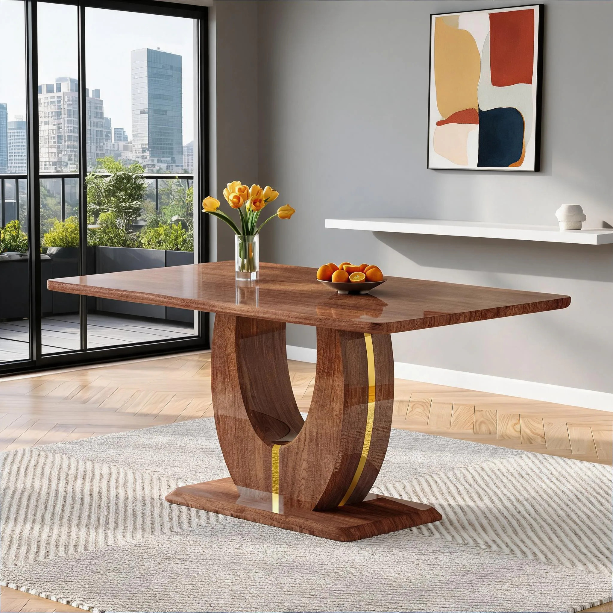 Watnature Rectangular Dining Table MDF Dark Wood Grain Seats 4-6 63 Inch Multi-Use for Dining and Working one_size | 48OQC0CRGS91 | Lowe's