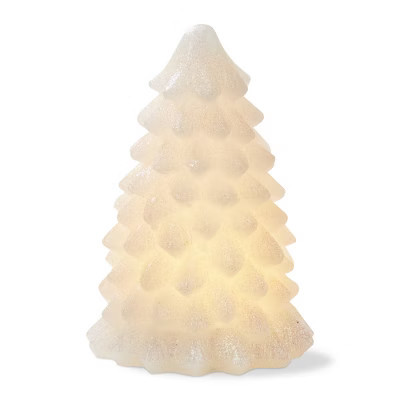 tag Snowy Pine Tree LED Flameless Candle - Small Sculpted Christmas Decor, White Paraffin Wax, 6.5" H x 4" L x 4" W | Target
