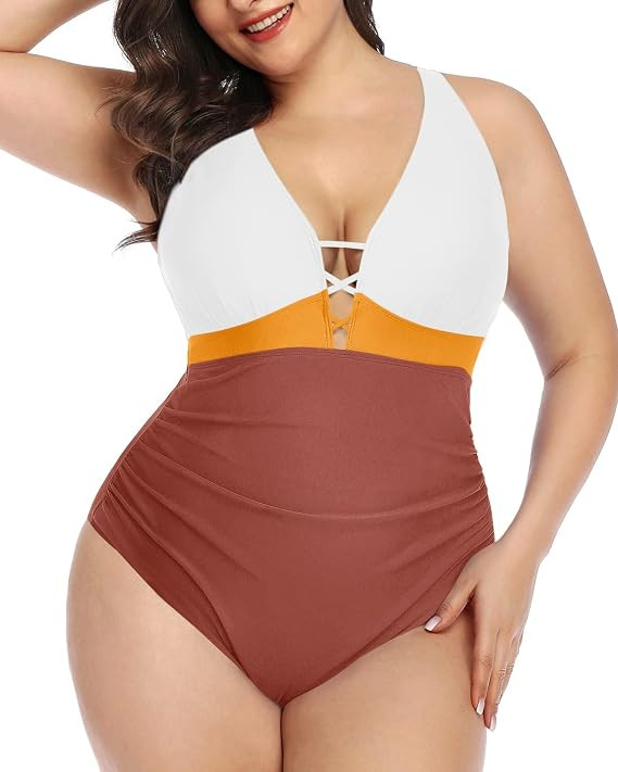 Yonique Women Plus Size One Piece Swimsuit Tummy Control Bathing Suits Lace up Plunge Swimwear | Amazon (US)
