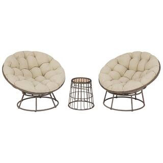 Hampton Bay Tuckberry Papasan 3-Piece Wicker Outdoor Patio Bistro Chat Set with Putty Tan Cushio... | The Home Depot