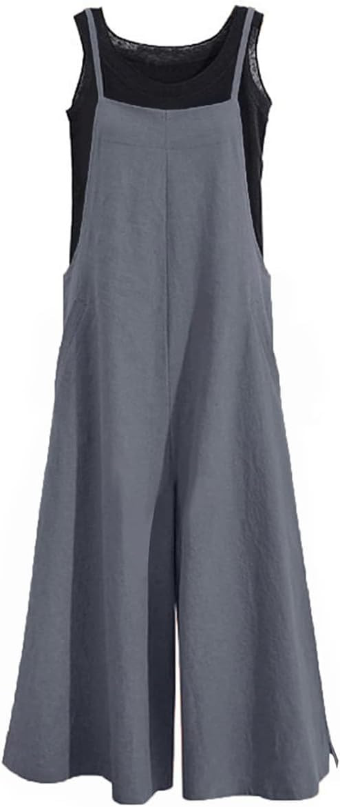 YESNO Women Casual Loose Long Bib Pants Wide Leg Jumpsuits Baggy Cotton Rompers Overalls with Poc... | Amazon (US)