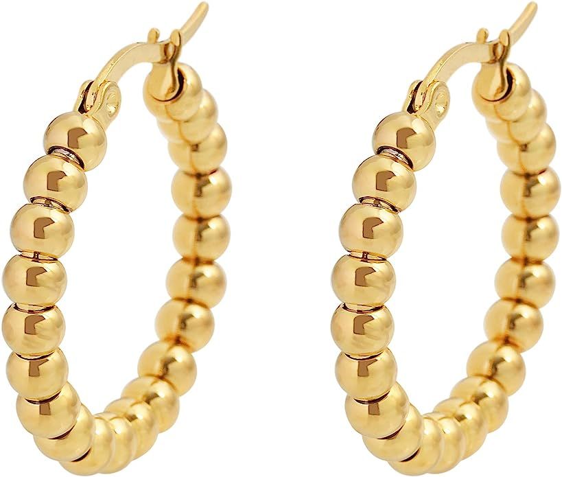 Edforce Stainless Steel Beads Hoop Earrings (27mm) | Amazon (US)