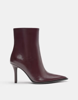 Pull&Bear Stiletto heel ankle boots in burgundy | ASOS (Global)