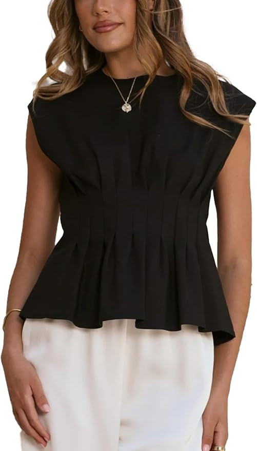 Women's Peplum Tops Short Sleeve Summer Blouses T-Shirts Dressy Casual Crew Neck Pleated Babydoll... | Amazon (US)