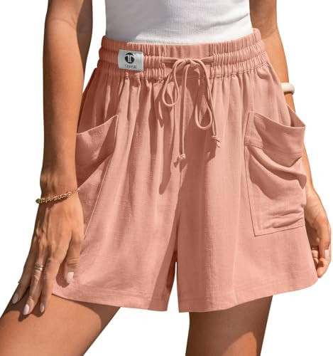 TARSE Womens Linen Shorts Elastic Waist Wide Leg Drawstring Casual Lounge Comfy 2026 Summer Beach... | Amazon (US)