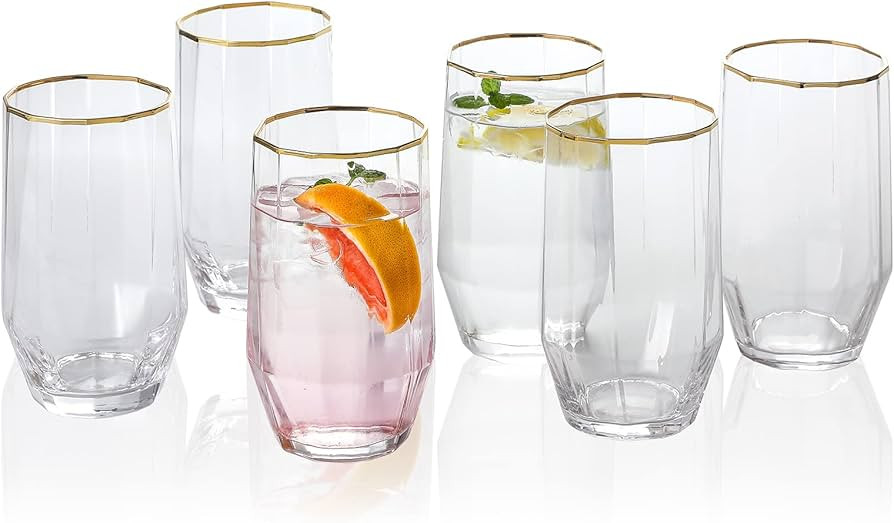 1500° C TABLETOP Gold Rim Highball Glasses set of 6, 21.5 oz Crystal Clear Large and Tall Drinki... | Amazon (US)