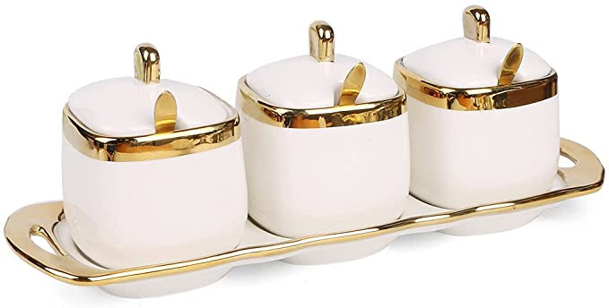 Fvstar Ceramic Sugar Bowls 3pcs Porcelain Spice Pots Salt Containers Condiment Jar Seasoning Stor... | Amazon (US)