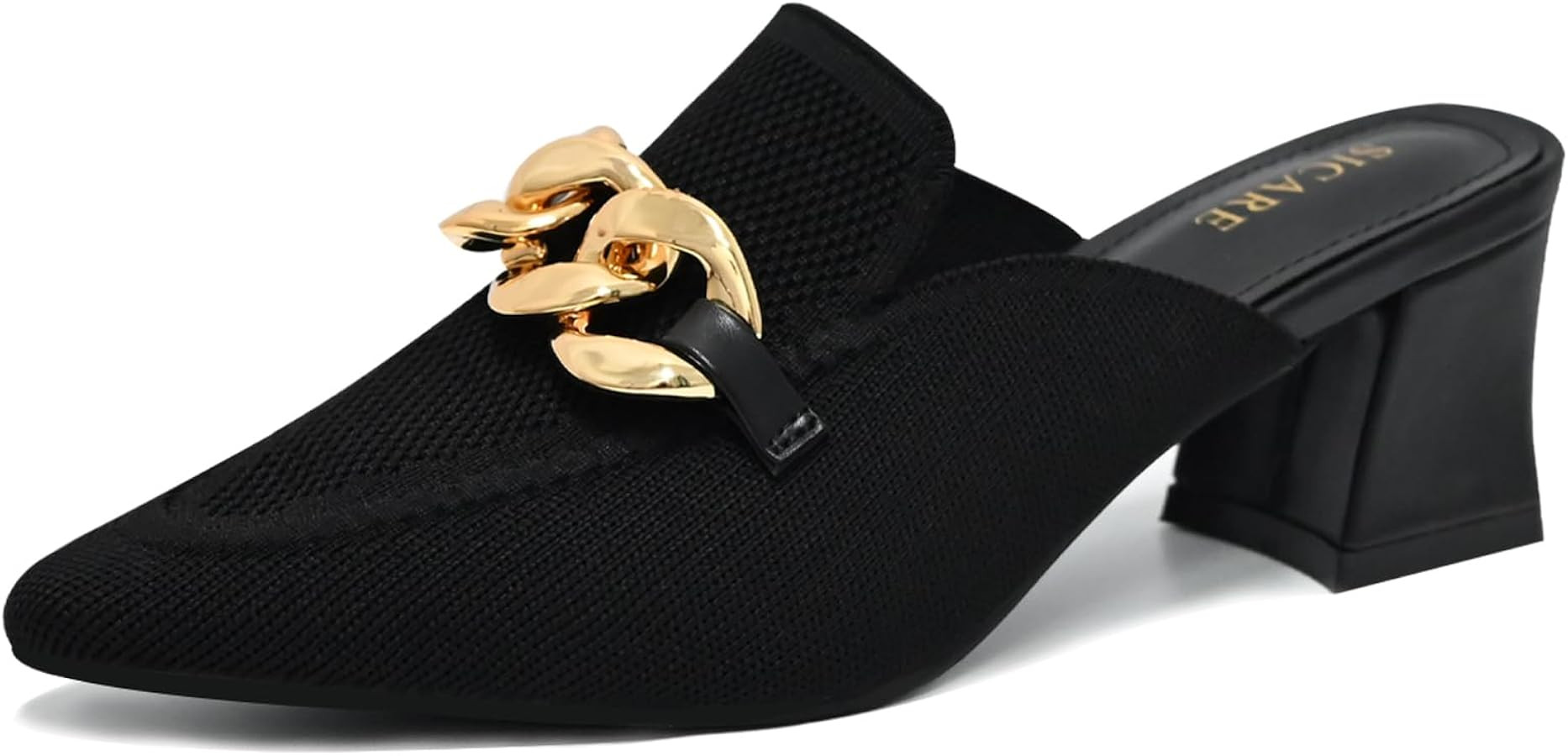 Heeled Mules for Women Closed Toe Chunky Heels Mules Knit Stretchy Pointed Toe Heels Sandals Comf... | Amazon (US)