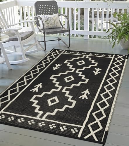 Uphome Outdoor Rug Mat Waterproof 5x8 ft, Reversible Outdoor Plastic Straw Rug, Black Boho Patio ... | Amazon (US)